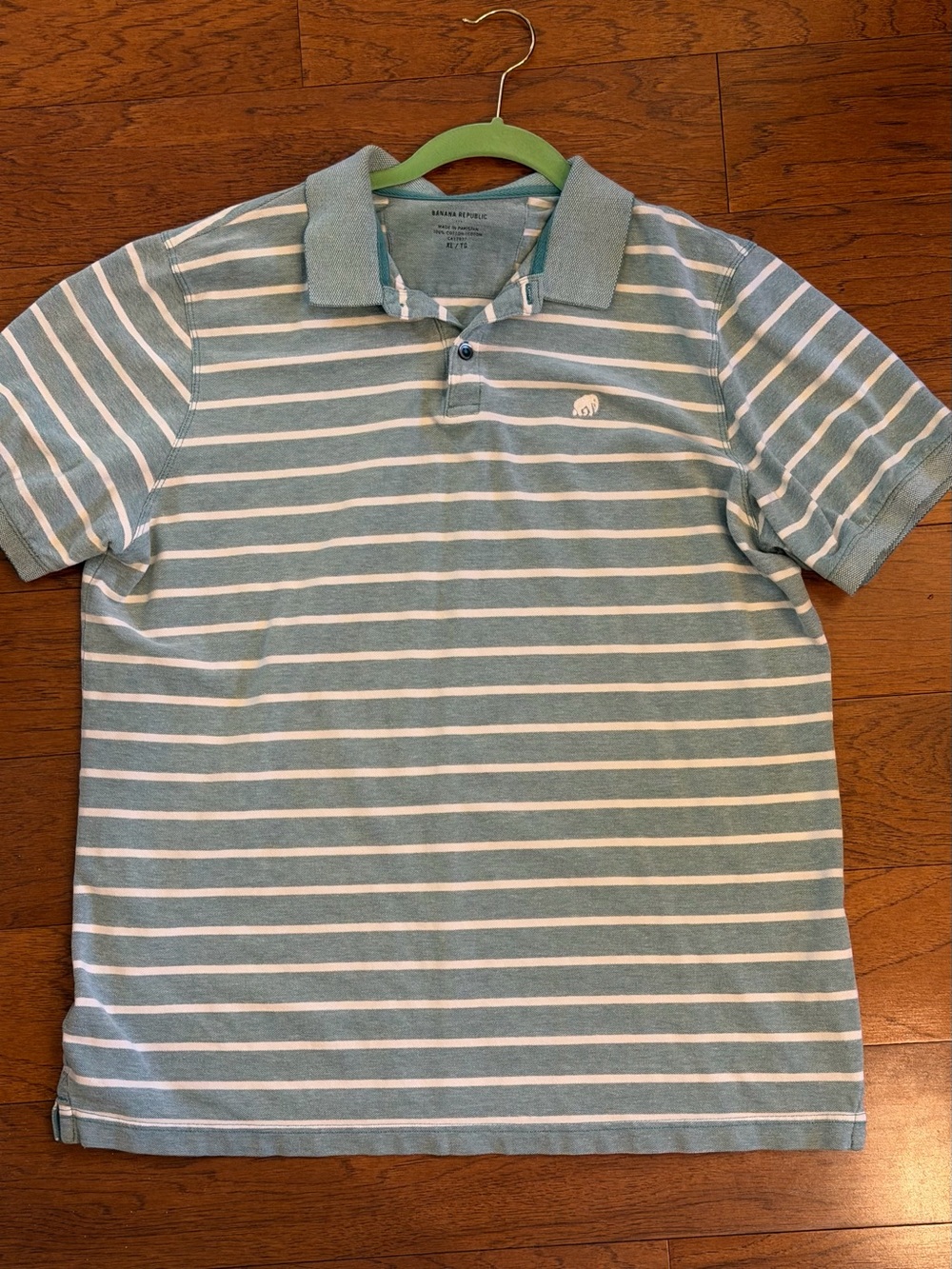 Striped Light Teal Polo Shirt with White Stripes - Banana Republic XL